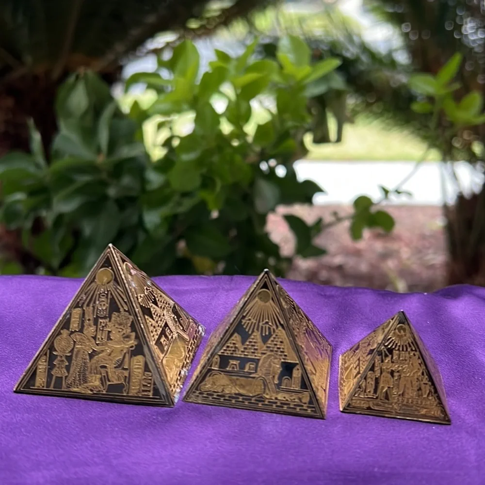 COPY - Vintage 3 Small Egyptian Etched Brass Pyramids_2